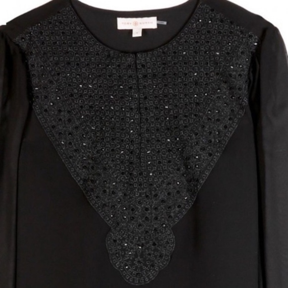 NWT Tory Burch Reese Black Silk Long Sleeve Tunic Womens Size 6